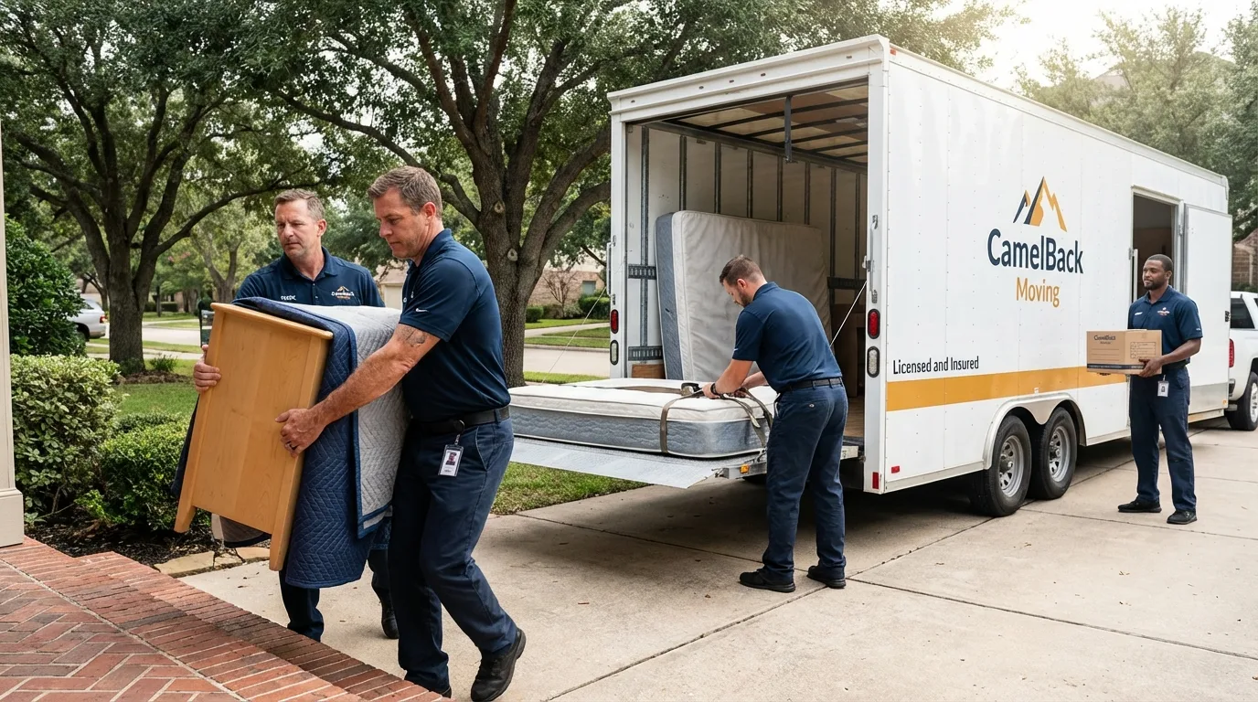Crew loading residential truck for cross-state move from Antioch, CA